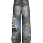 Rhinestone Pin up Washed Jeans g