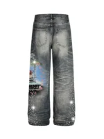 Rhinestone Pin up Washed Jeans g