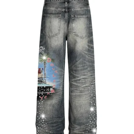 Rhinestone Pin up Washed Jeans g